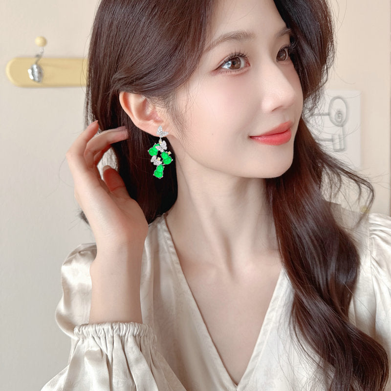 2025 New Chinese retro gourd butterfly light luxury earrings female s925 silver needle micro-inlaid zircon fashion advanced national style earrings
