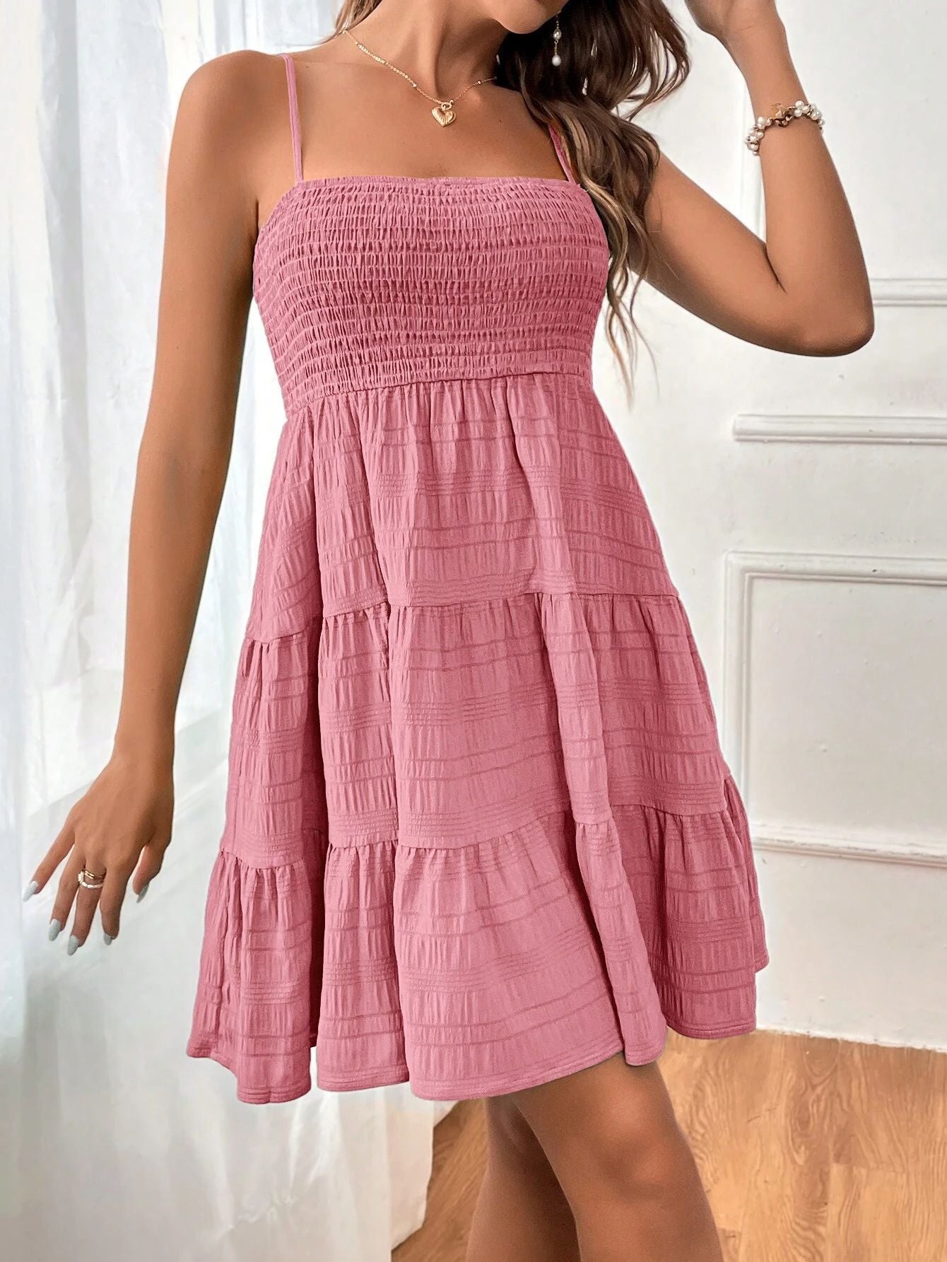 2025 Popular, , New women's clothing summer new one-word collar thin suspender solid color versatile texture dress