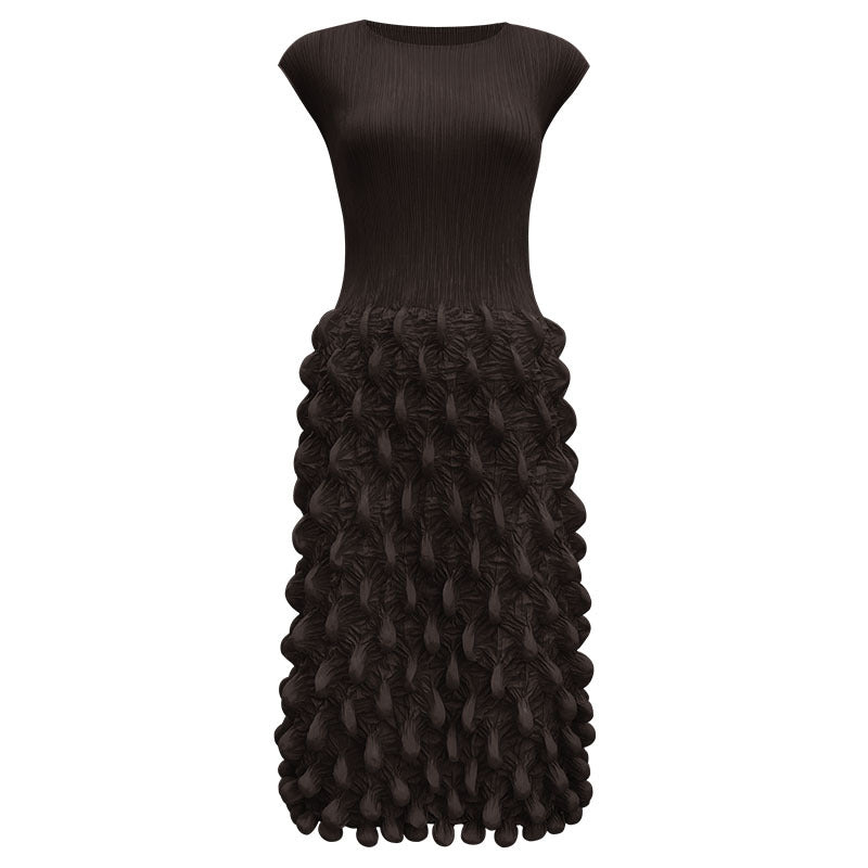 2025 summer new spot bubble pleated long dress slim pleated women's clothing solid color niche handmade sleeveless dress