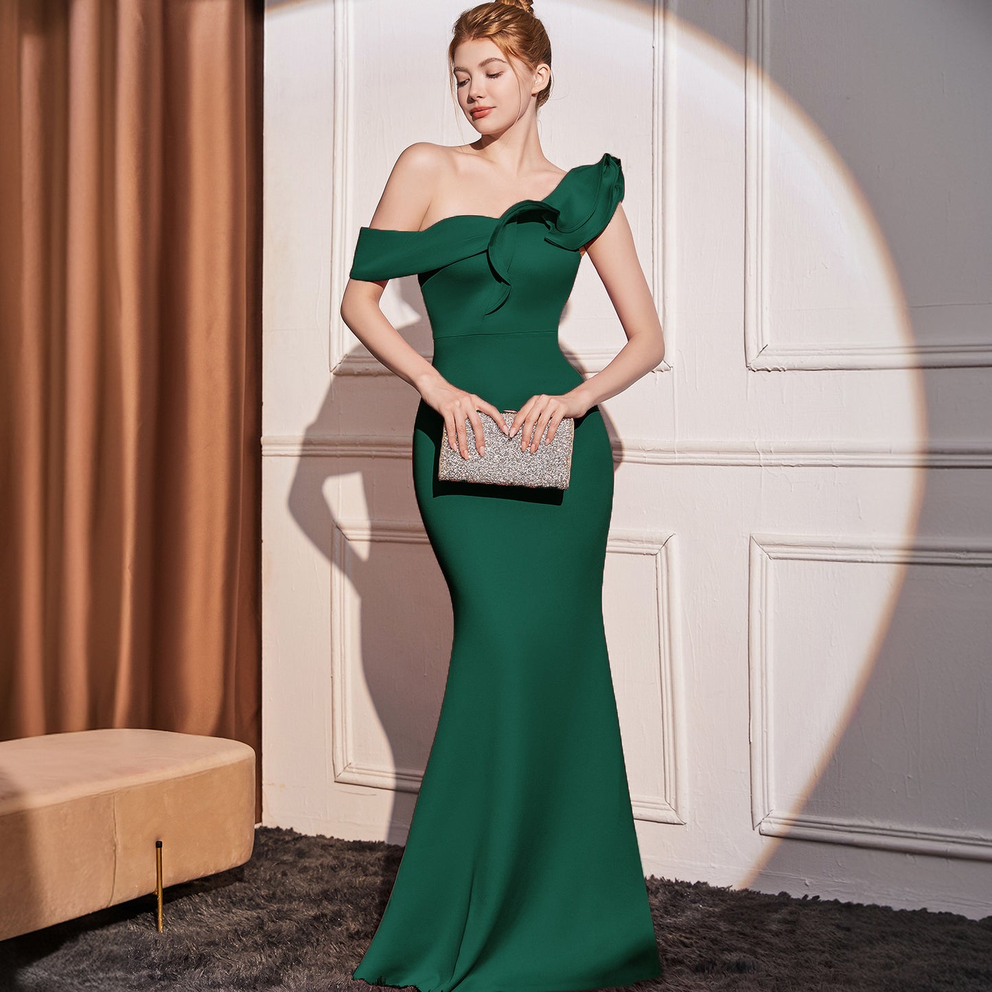 2025 Evening dress femininity elegant noble celebrity style banquet one shoulder slanted shoulder sexy slim slim long dress