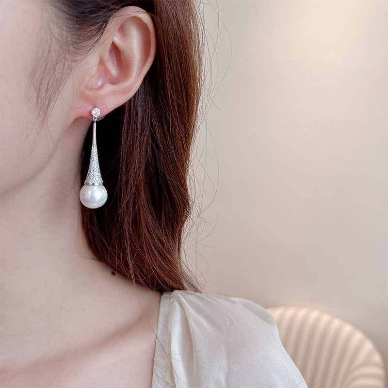 2025 new high-end temperament earrings, exquisite niche unique design inlaid zircon pearl long earrings