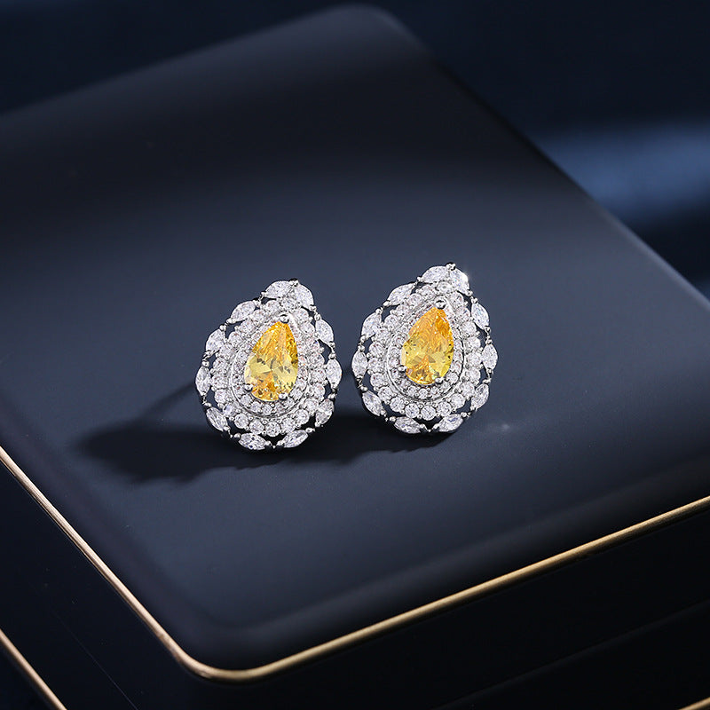 2025 S925 silver needle daily wear earrings niche simple temperament earrings zircon inlaid multi-color optional water drop stud earrings