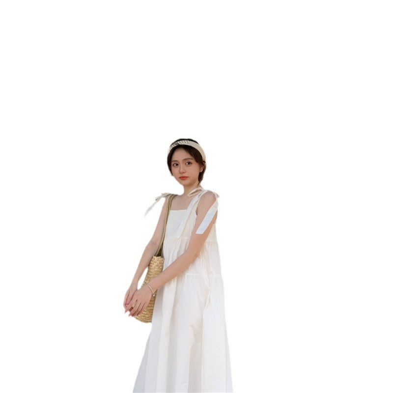 jinran birthday outfit Suspender Skirt Summer 2024 New Small Fresh Bow Lace-up Mid-Length Sweet Casual Dress Women
