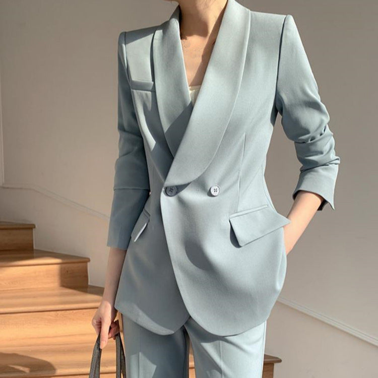 2025 Professional suit women's new design sense small suit haze blue jacket temperament suit trousers OL clothing
