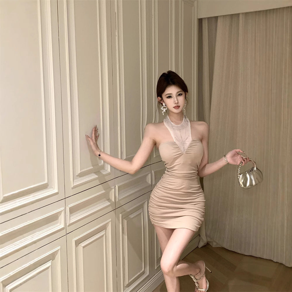 2025 Celebrity women's clothing summer new fashion spice girl hot diamond neck slim and thin vest hip dress short