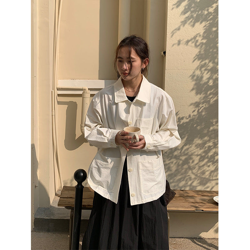 jinran fall outfits men 2024 Spring New Simple Solid Color Korean Classic Shirt for Women 1155