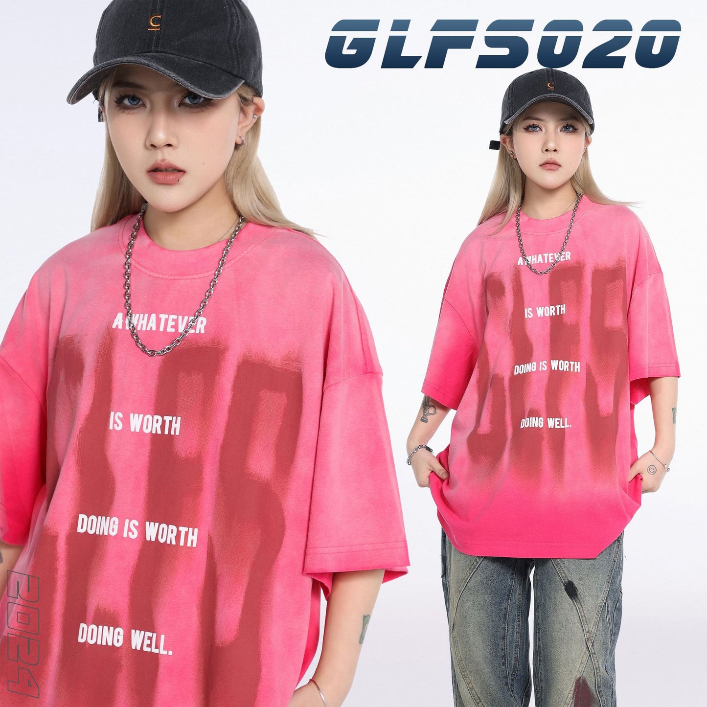 2025 JT916 2025n street 2025 summer washed and old high-end design men's loose letter picture short-sleeved T-shirt