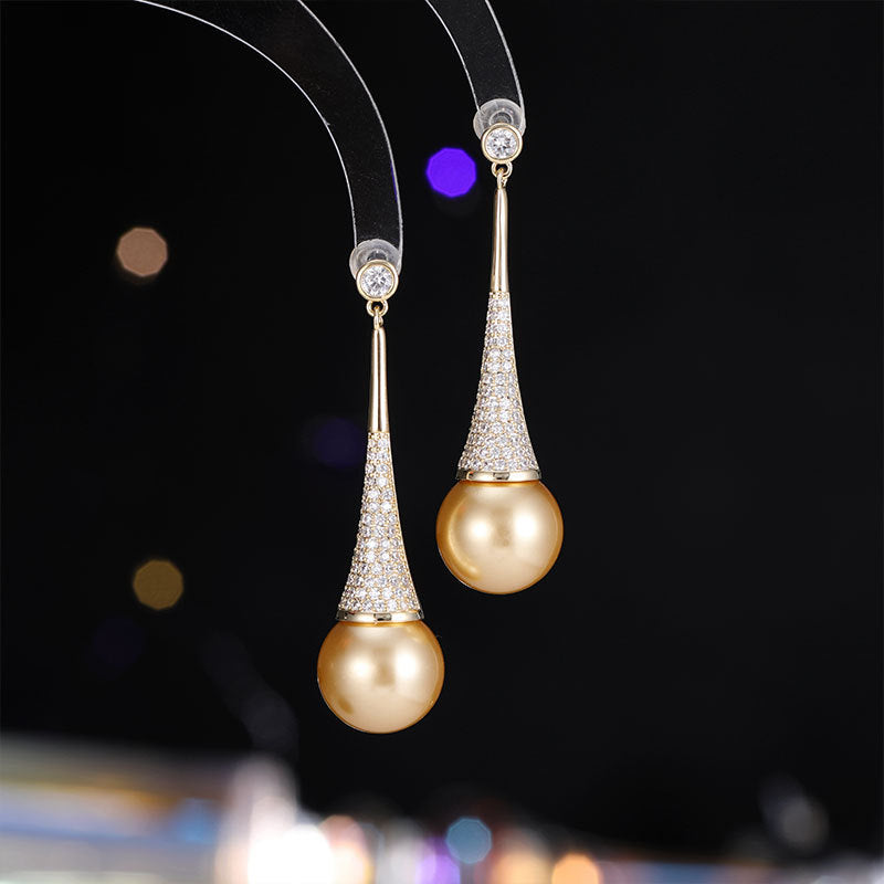 2025 new high-end temperament earrings, exquisite niche unique design inlaid zircon pearl long earrings