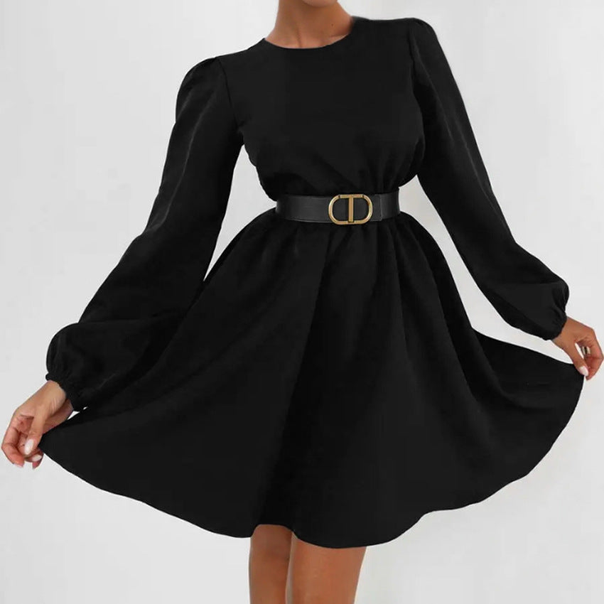 2025 Elegant High Waist Bubble Sleeve Crew Neck Slim Fit Dress popular Wildberries Spring/Summer Fashion New Product