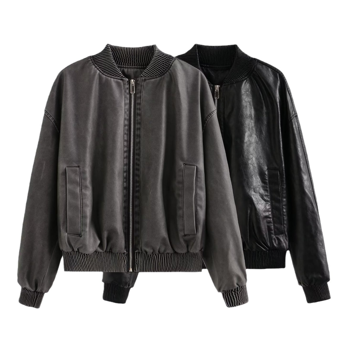 jinran barn jacket outfits Autumn New Y2k Women's Washed Distressed Effect Pilot Jacket Coat PU Leather Coat
