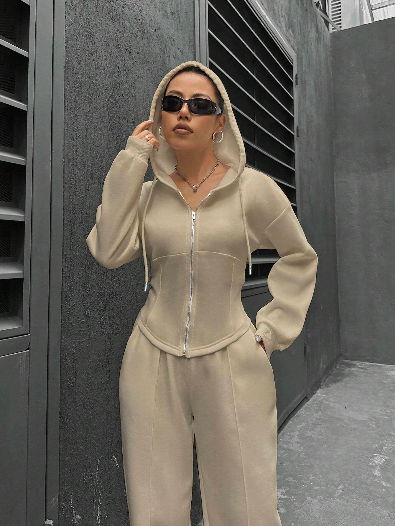 2025 spring and autumn new two-piece set New trend hooded cardigan slim casual two-piece suit women