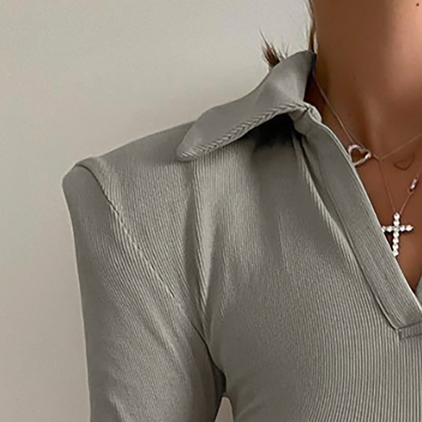 2025 knitted women's clothing autumn new shoulder padded thin niche long-sleeved hip-wrapped dress