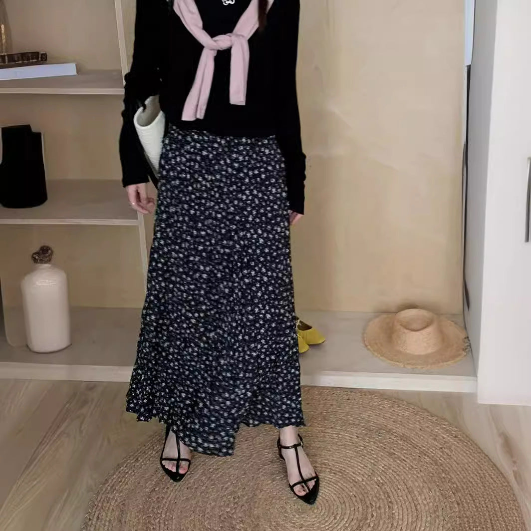 jinran 90s fashion Chiffon Floral Pleated Skirt for Women 2024 New Elegant Slimming A- line High Waist Dress