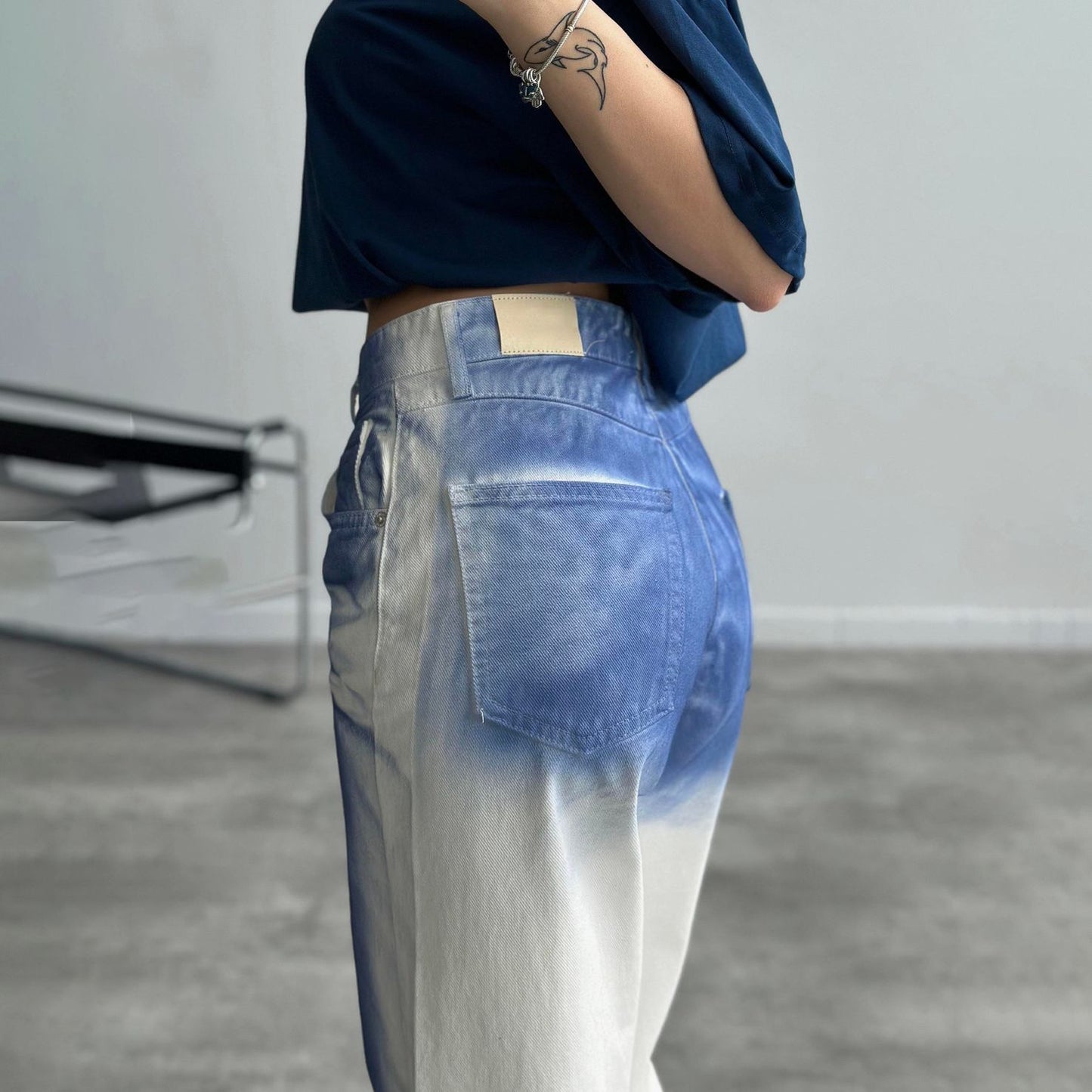 2025 New n high street retro niche printing design sense jeans slim trend personalized high waist straight pants women