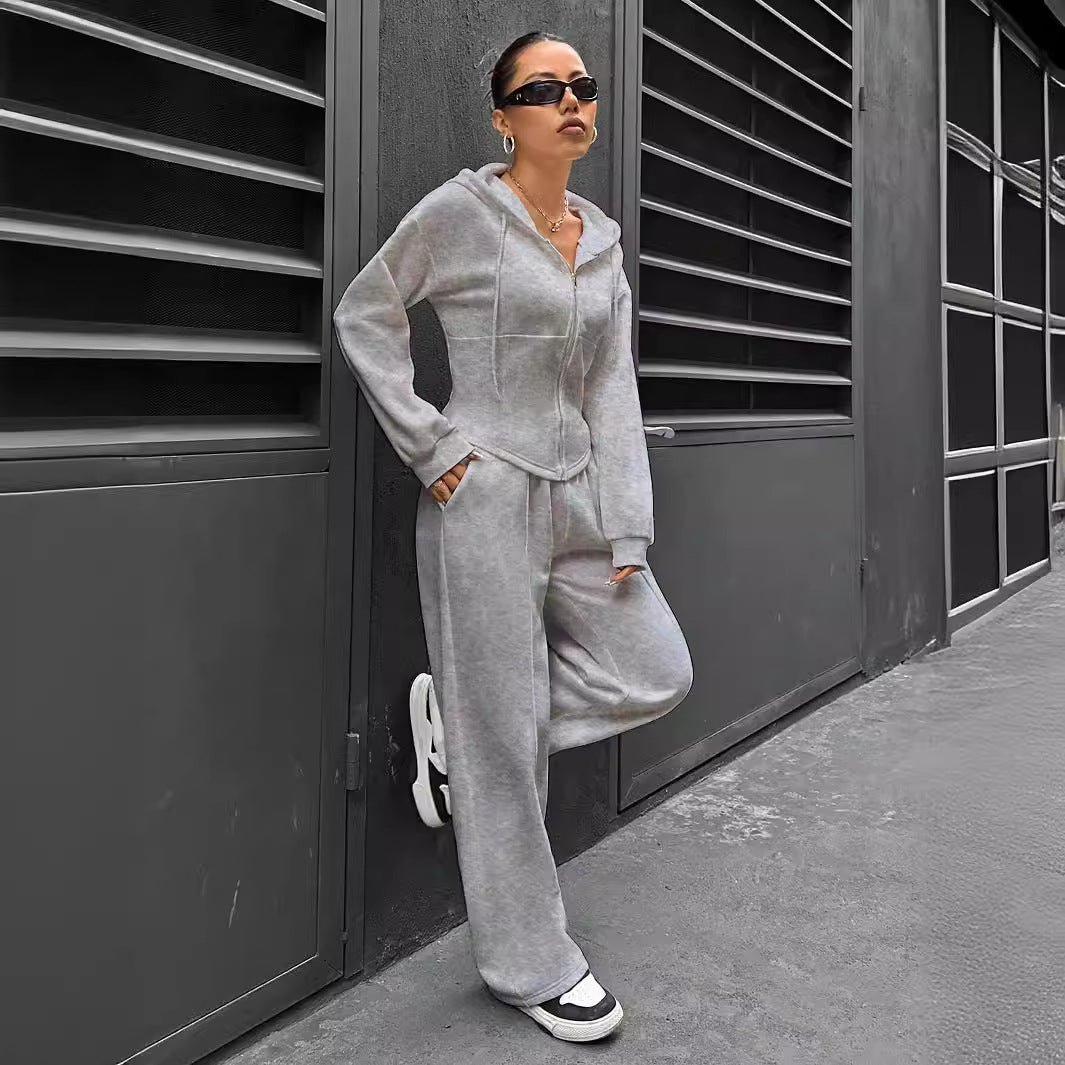2025 spring and autumn new two-piece set New trend hooded cardigan slim casual two-piece suit women