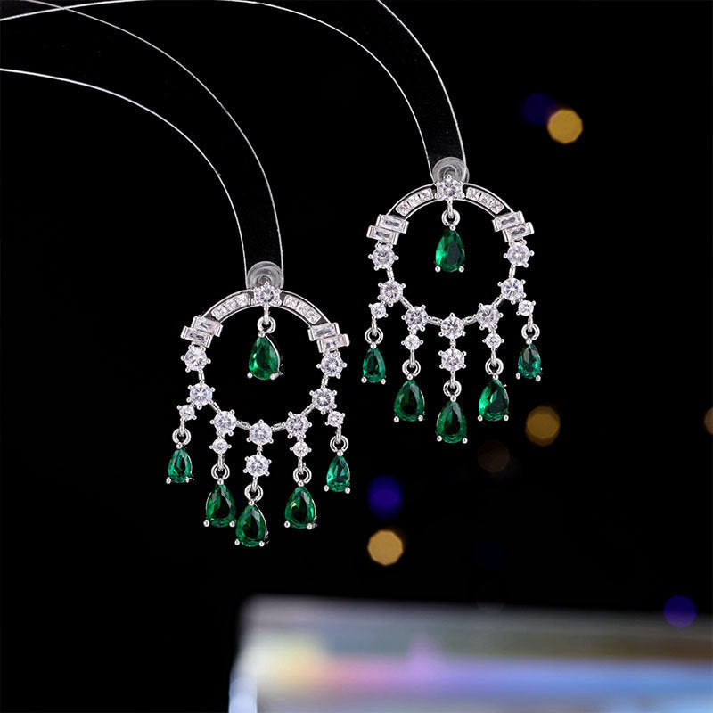 2025 Popularan circle water drop fringed personalized zircon geometric earrings s925 silver needle hollow round light luxury temperament stud earrings
