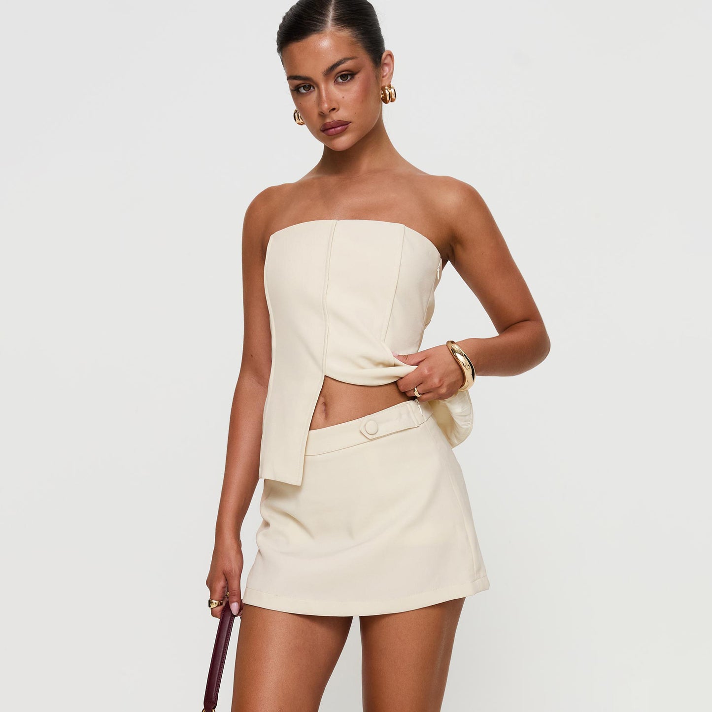 2025 New tube top high-end split-end sexy skirt set women's two-piece set summer new slim skirt set