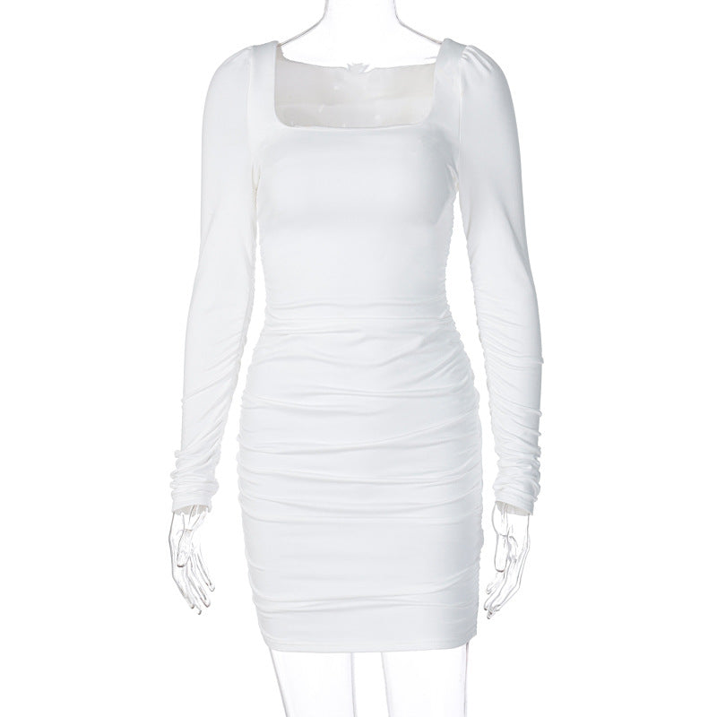jinran dress to impress codes Hot Selling 2024 Spring and Summer New Elegant Slim-Fit Long-Sleeved Pleated Solid Color Dress Female Fashion