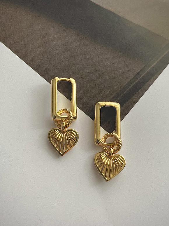 jinran 2024 New Heart Shaped Textured Carved Long Earrings