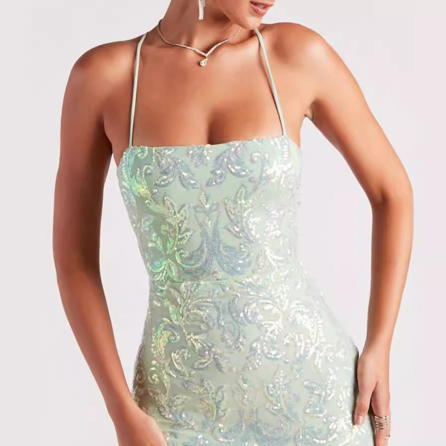 jinran homecoming Women's Summer New Sequined Sling Sequined Sexy Sheath Slim Fit Dress