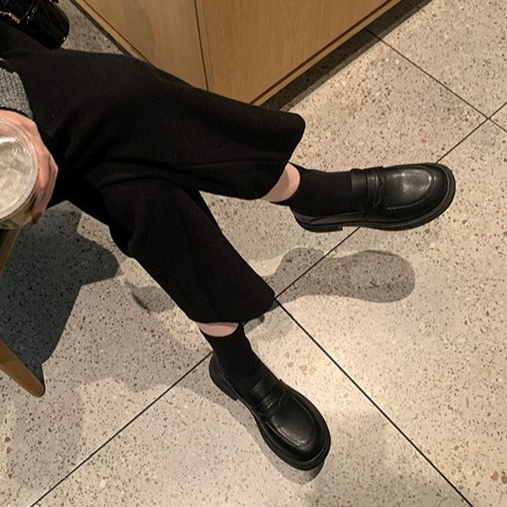 2025 Cowhide version~ Autumn and winter British style versatile and comfortable large size platform small leather shoes thick heel British style loafers women's shoes