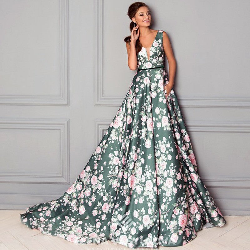 2025 spring and summer new fashion print dress women's bohemian style print long pendulum knee length skirt