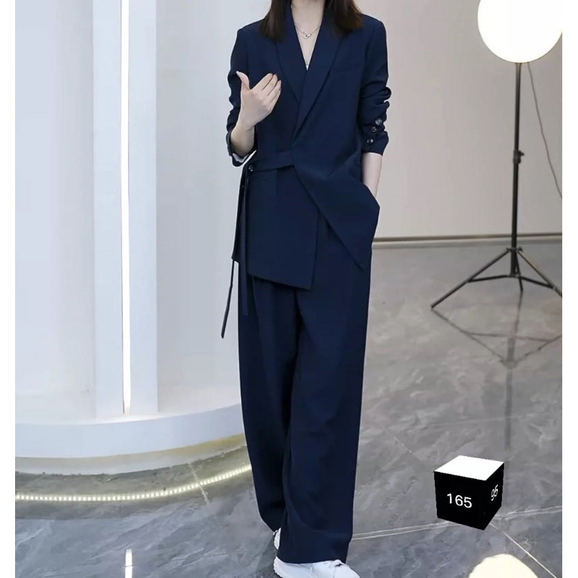 2025 Internet celebrity casual suit women's spring and autumn Dongdaemun Korean version blazer thin wide-leg pants two-piece set Popular trade