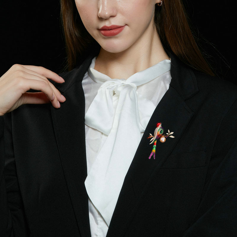 2025 New national style color drip enamel cheongsam dress corsage cardigan pin freshwater pearl bird magpie brooch