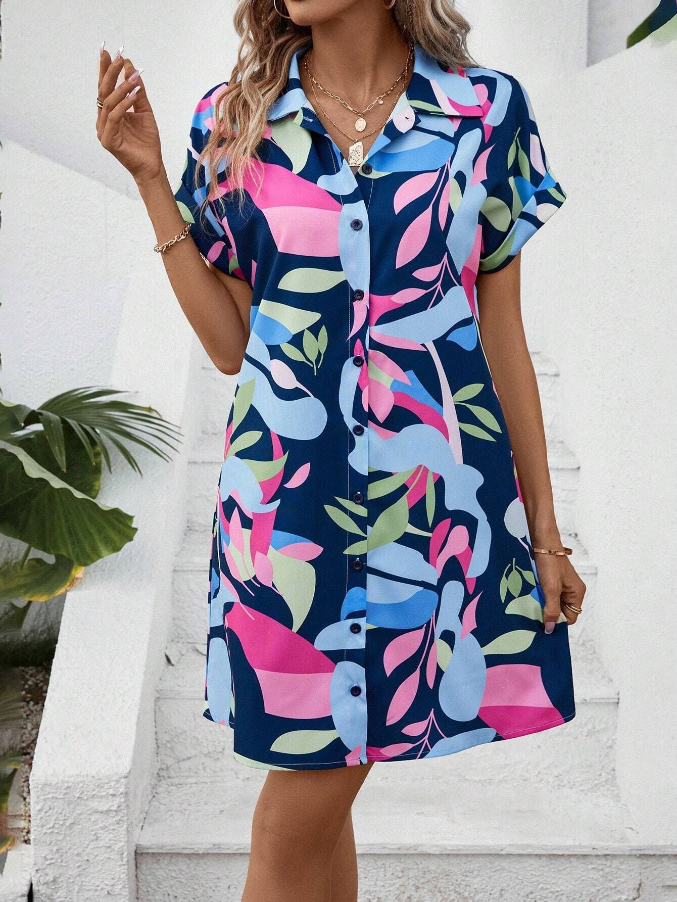 2025 popular Popular, , New women's clothing summer new fashion color flower print cardigan short-sleeved shirt skirt