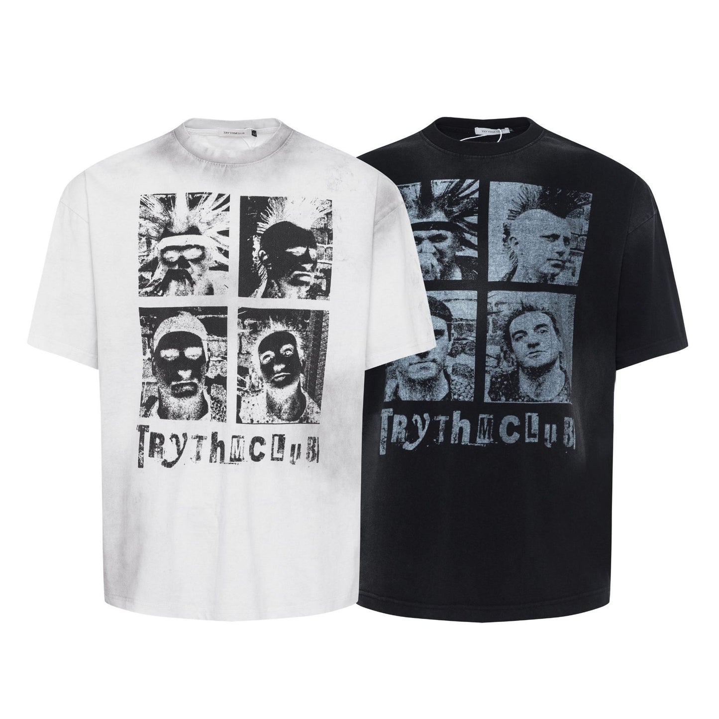 2025 27173 2025n Street 2025 Summer Character Map High Sense Small Neck Design Men's Loose Spray Color Short Sleeve T-Shirt