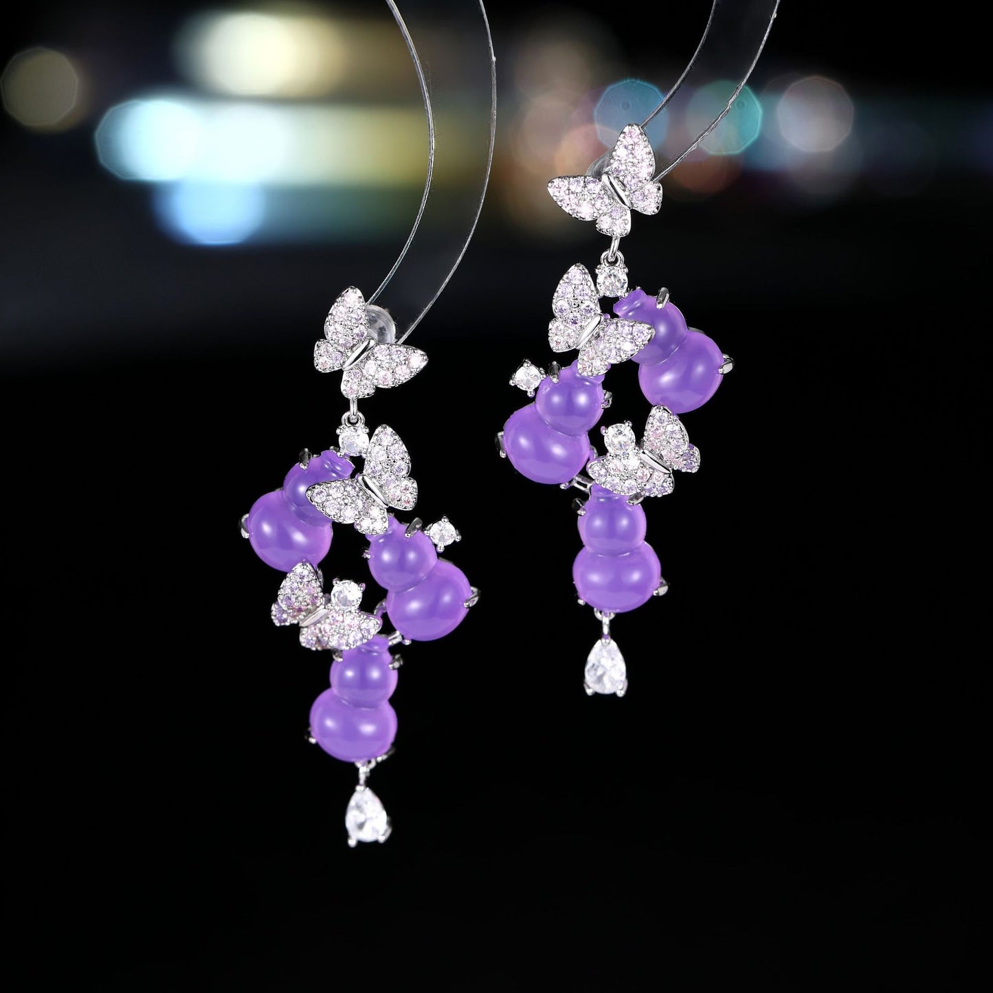 2025 New Chinese retro gourd butterfly light luxury earrings female s925 silver needle micro-inlaid zircon fashion advanced national style earrings