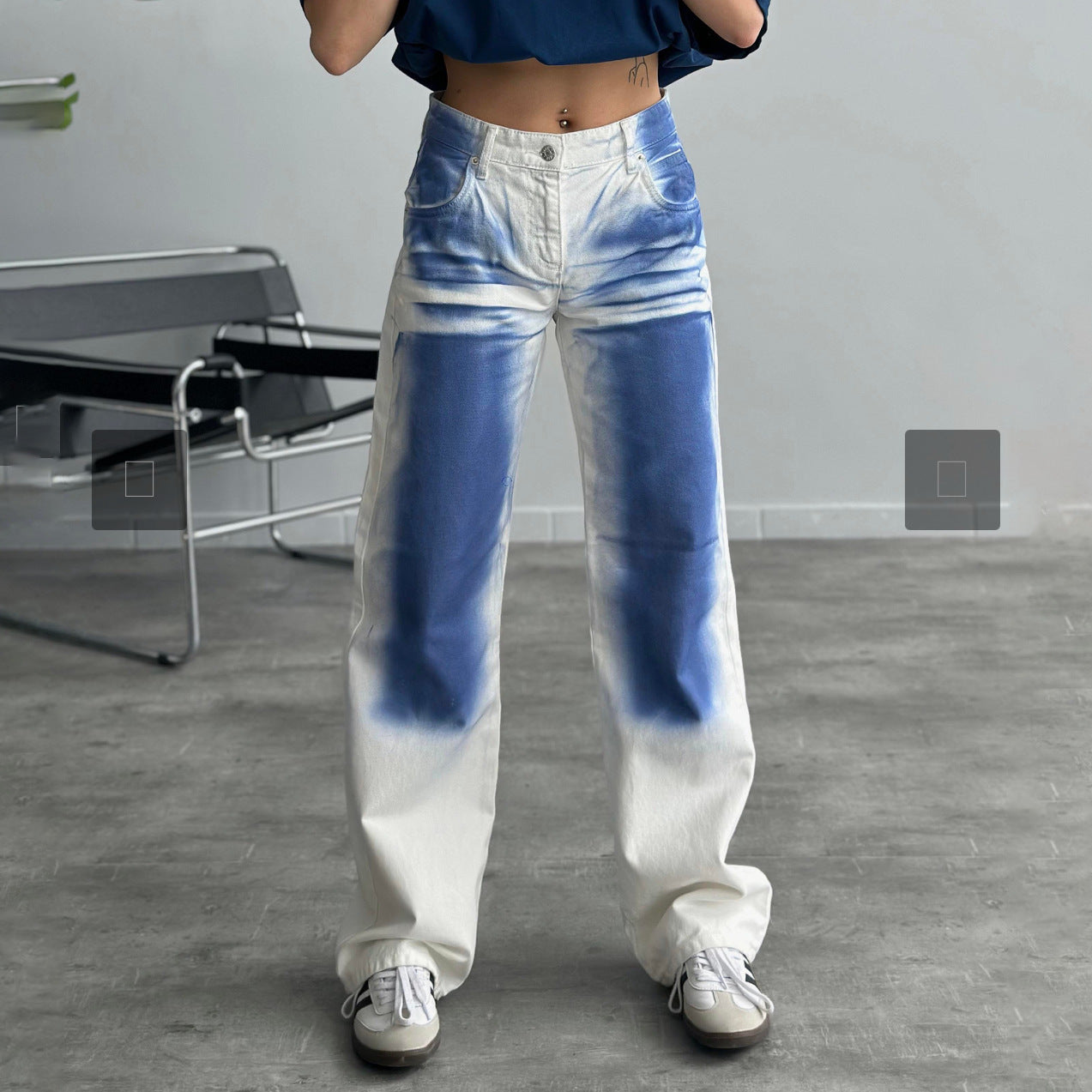 2025 New n high street retro niche printing design sense jeans slim trend personalized high waist straight pants women