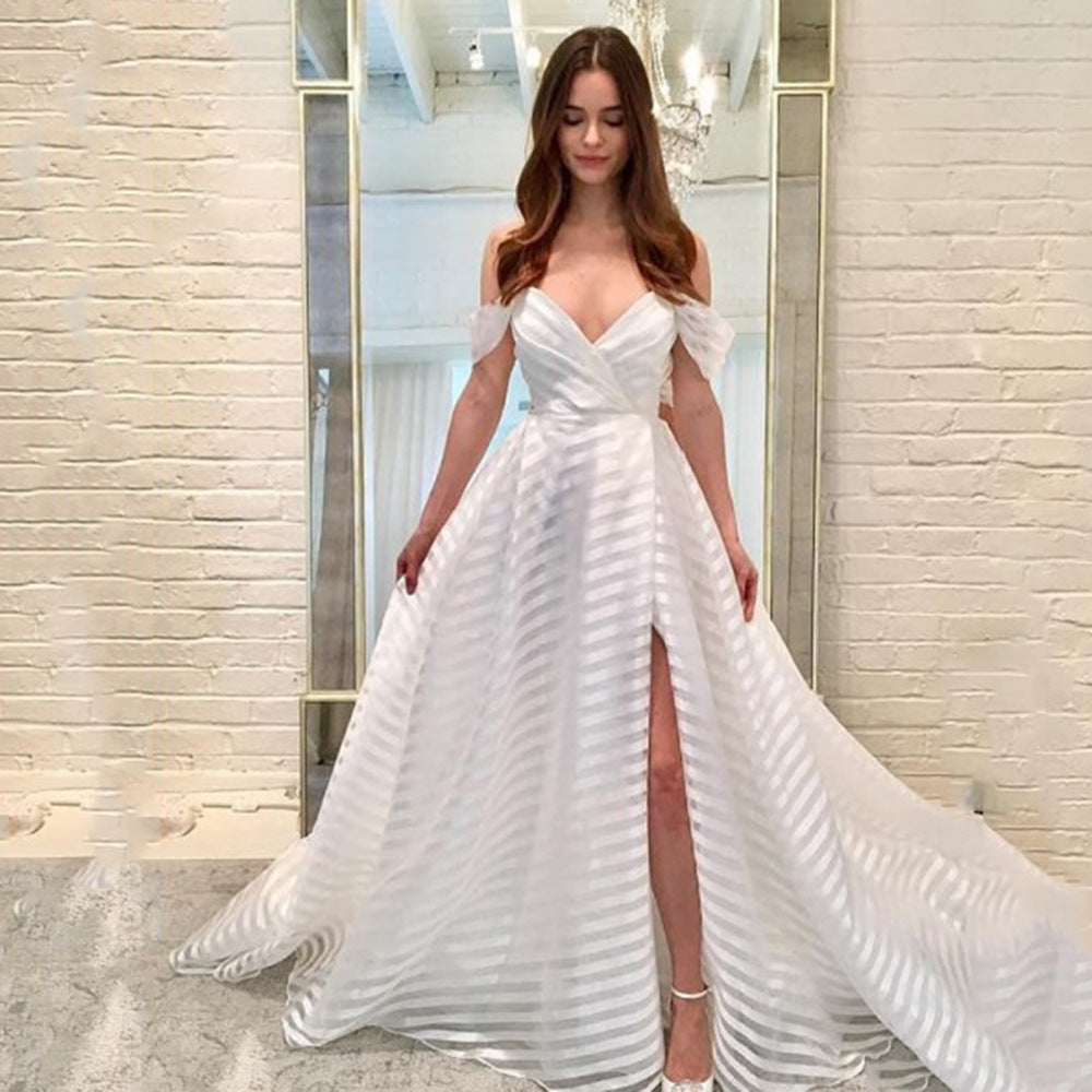2025 summer, the new 2025 Popular trade women's dress perspective sexy trailing white deep V dress
