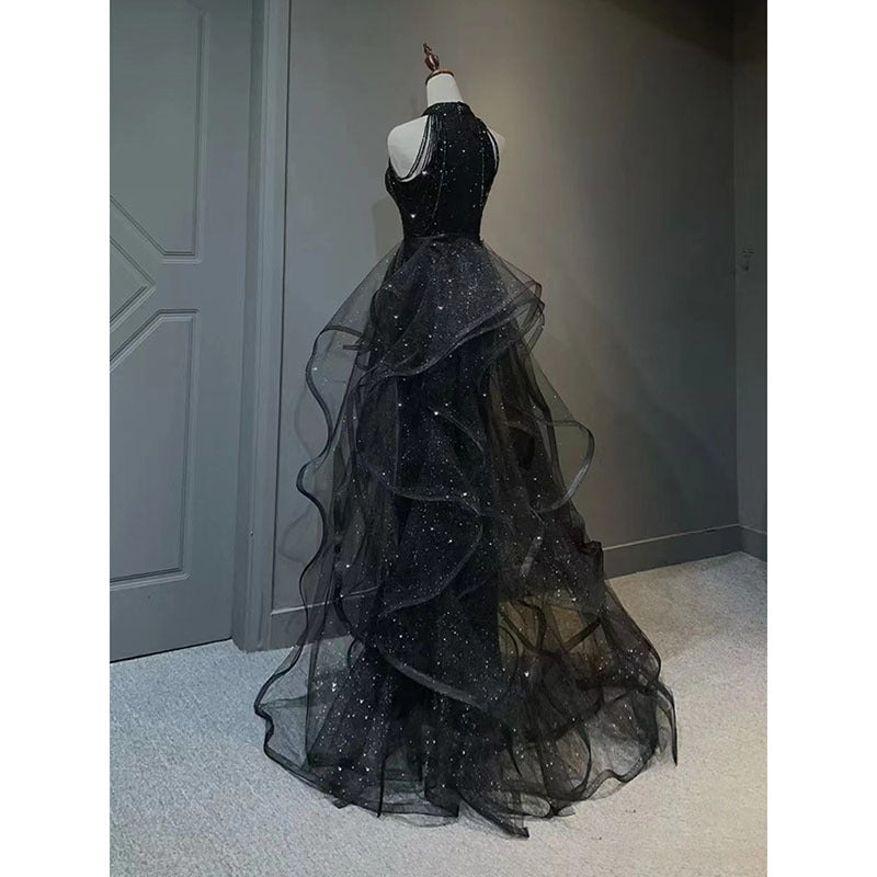 jinran witch dress to impress Black Evening Dress for Women 2024 New Light Luxury Niche High-End High-End Sense Trailing Birthday Party Host Adult Ceremony