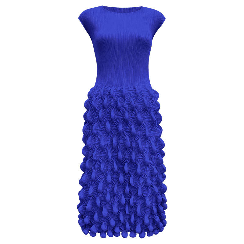 2025 summer new spot bubble pleated long dress slim pleated women's clothing solid color niche handmade sleeveless dress