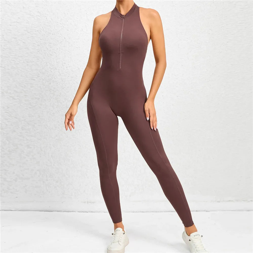 jinran 2024 Zipper Women Tracksuit Pad Yoga Set One Piece Jumpsuit Workout Scrunch Legging Rompers Sport Gym Active Suit Exercise Wear