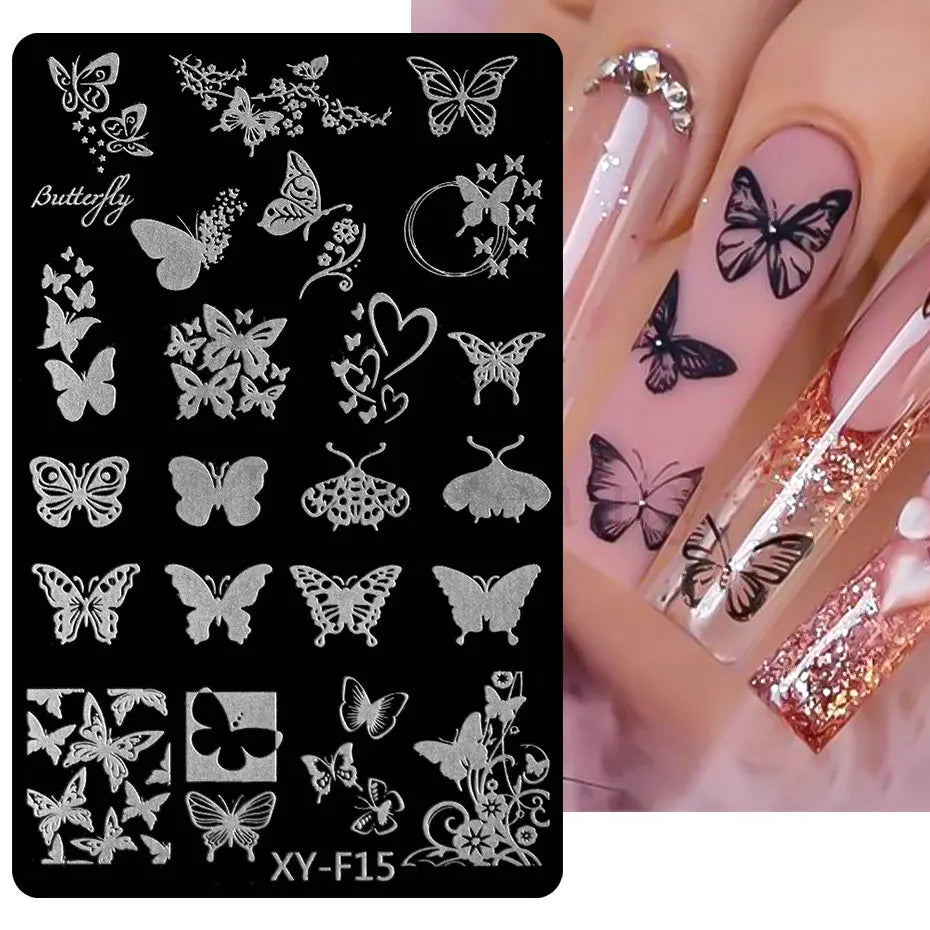 jinran Spring Flowers Nail Stamping Plates Cherry Blossom Summer Daisy Floral Butterfly DIY Nail Design Image Stamp Templates Stencil