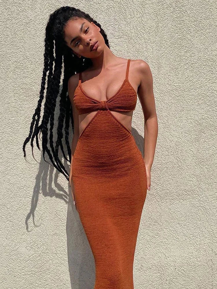 jinran Spaghetti Strap Sexy Backless Maxi Dress Summer Holiday Women Dresses Party Club Elegant Hollow Out Dress Sundress