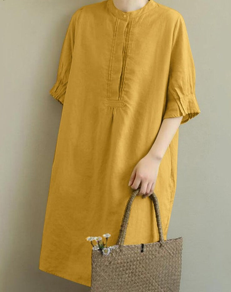 jinran Oversize Casual Solid Dress 2022 ZANZEA Summer Women Half Sleeve Vintage Knee-length Sundress Elegant OL Work Loose Vestido Robe