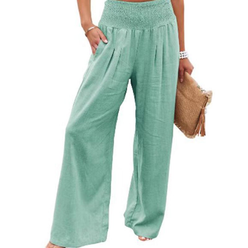 jinran Spring Summer Cotton Linen Women Pants Pockets Solid Casual White Wide Leg Office Lady White Long Trousers Khaki