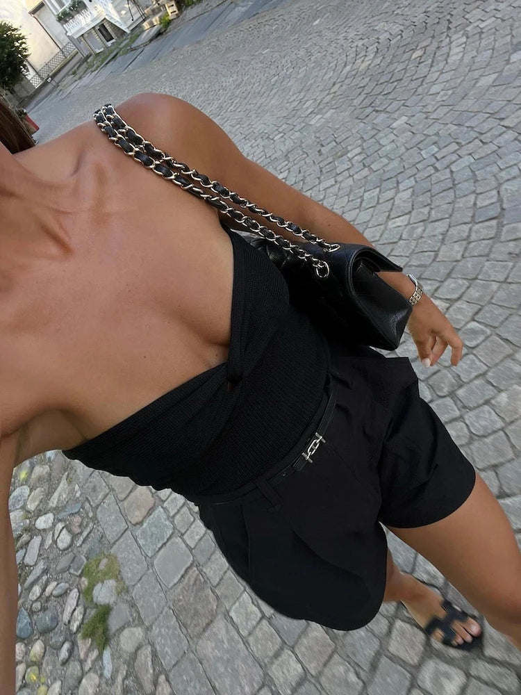 jinran Knit Tube Tops Women White Strapless Corset Tops Summer Basic Backless Off Shoulder Crop Top Bustier Casual Streetwear