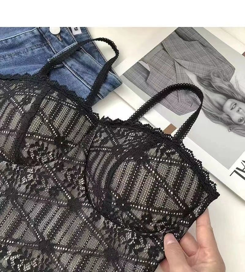 jinran Vintage Lace Tank Top Sexy Thin Breathable Beautiful Back Camisole Push Up Wireless Clothing 2022 New