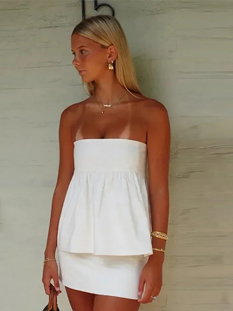 jinran Y2K Strapless Women Tube Shirts Backless A Line Solid Lady Ruffles Top 2024 Summer Fashion All Match Beach Female Streetwear