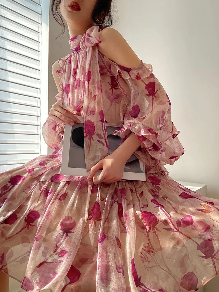 jinran Beach Style Floral Mini Dress Woman Boho 2024 Spring Long Sleeve Party Fairy Dress Female Fashion Casual Elegant Korean Dress