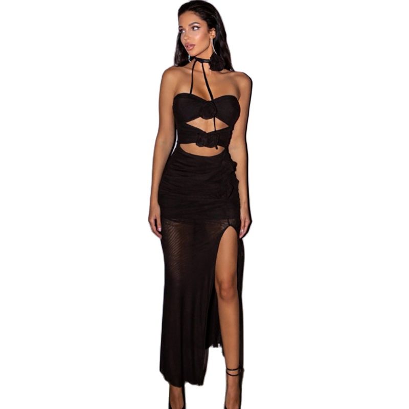 jinran Sexy Strapless Flower Mesh Women Dress Apricot Hollow Out Ruched Summer Dresses Woman Elegant Party Club Vestidos