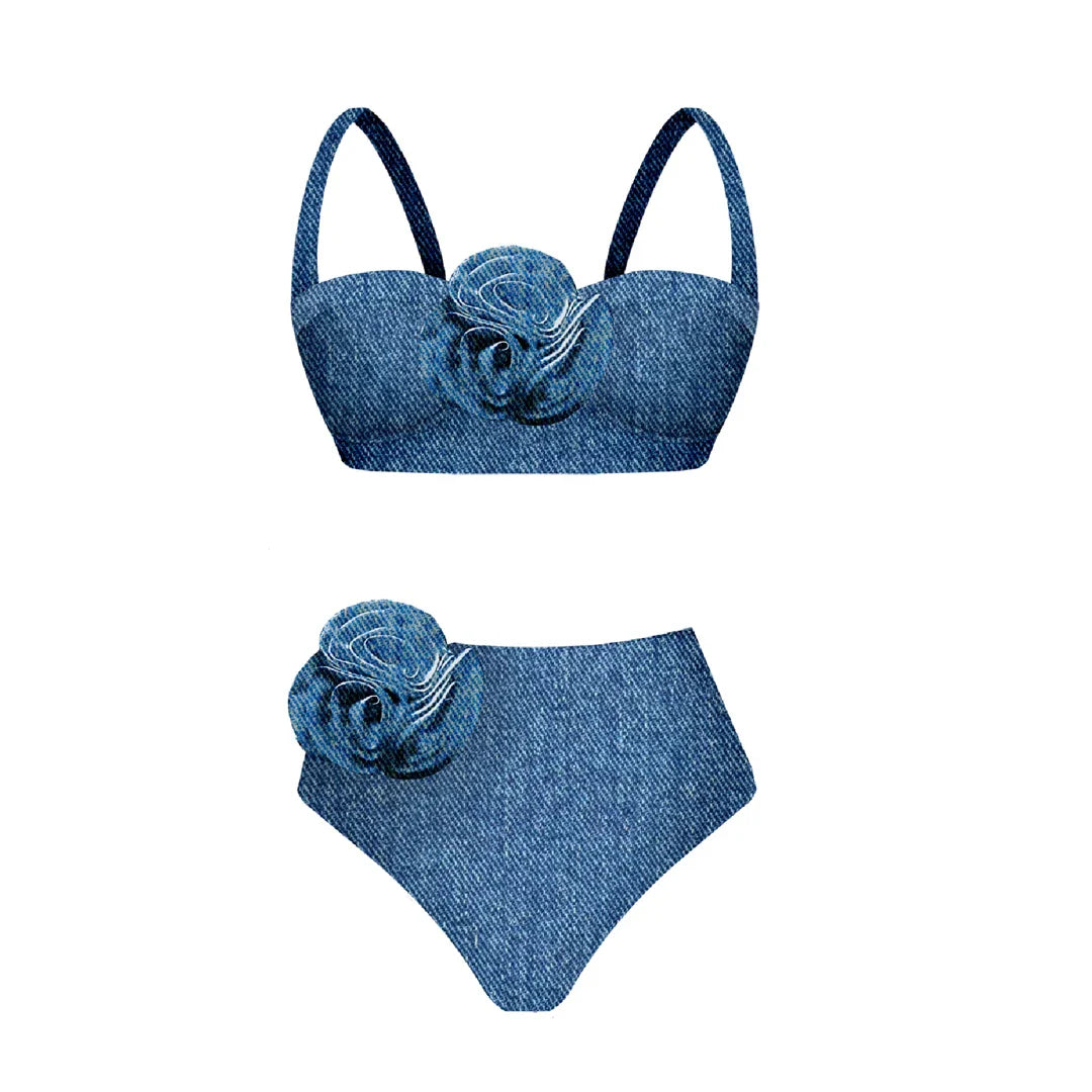 jinran 2024 3D Flower Bikini Underwire Swimsuit High Waist Swimwear for Women Push Up Two Piece Bathing Suits Summer Female