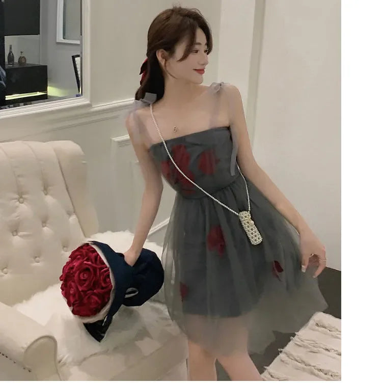 jinran Vintage Floral Strap Dress Women Sexy Backless Evening Party Fairy Dress Femme 2022 Spring High Street Korean Beach Casual Dress