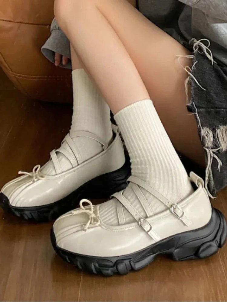 jinran Summer Chunky Women Sports Shoes Fashion Shallow Butterfly-knot Platform Sneakers Ladies Casual Flats Outdoor Mary Jane Shoes