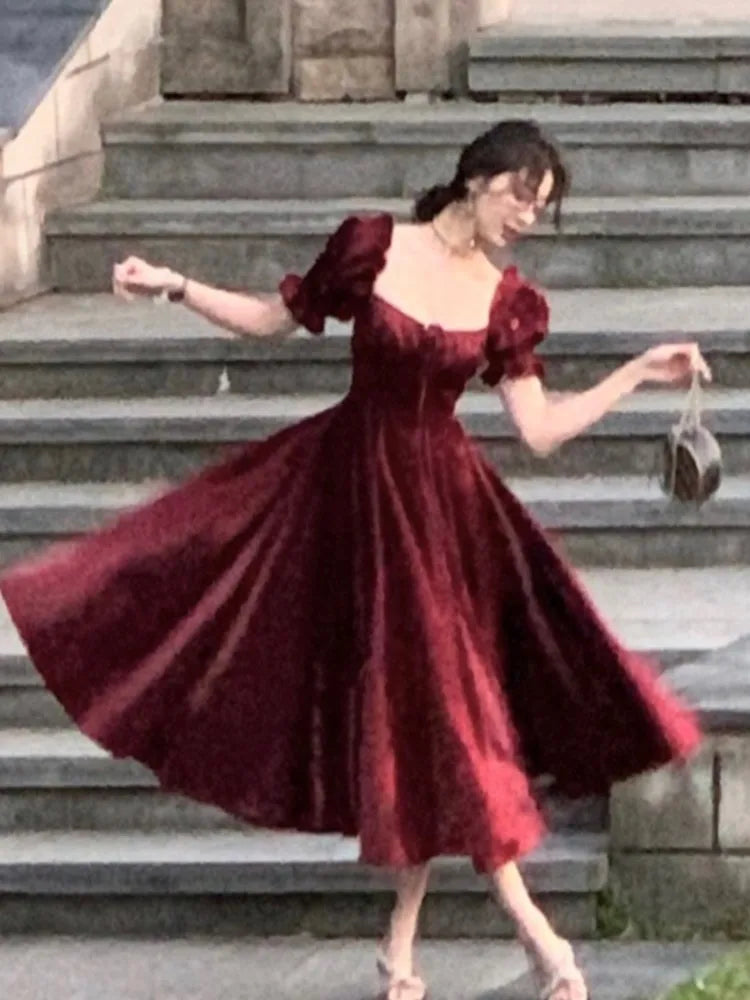 jinran Elegant French White Wedding Party Dress Women Vintage Burgundy Romantic Prom Vestidos Summer Korean A-line Graduation Dresses