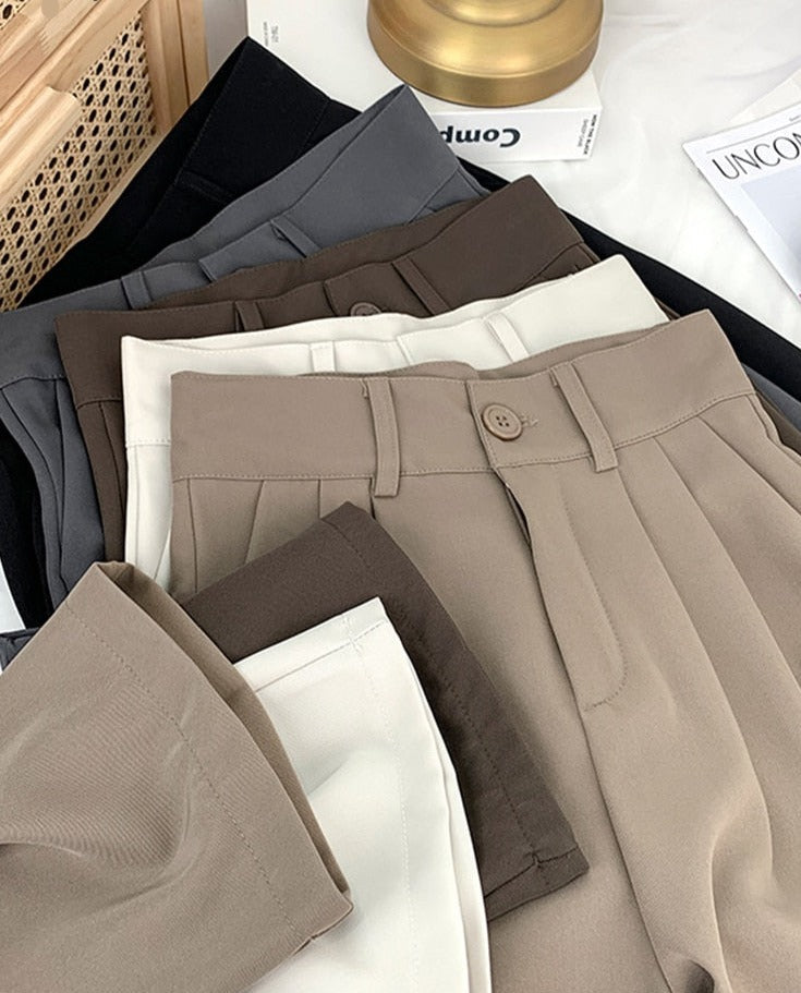 jinran Straight Pants for Women Loose High Waist Streetwear Bottoms Work Pants Suit Spring Summer Office Lady Trousers